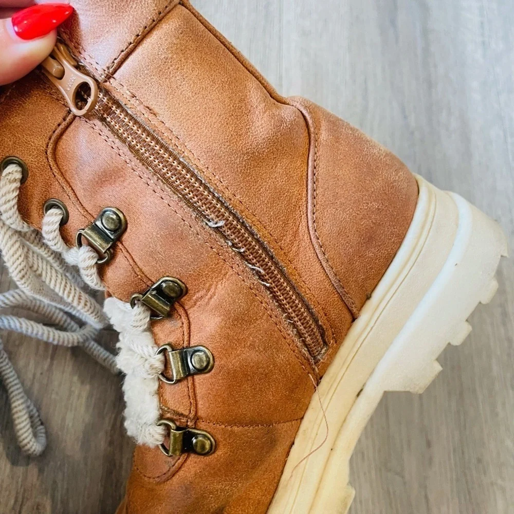 Art Class Girl’s Willa Zipper Lace-Up Combat Shearling Brown Faux Suede Boots 13
